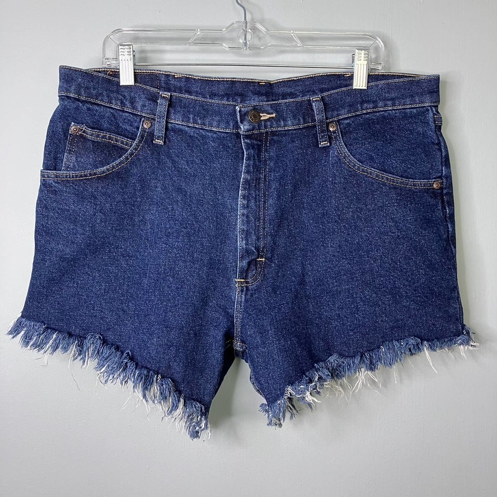 WRANGLER Cutoff Dark Wash Denim Distressed Cut Off Raw Hem Shorts Waist Size 36